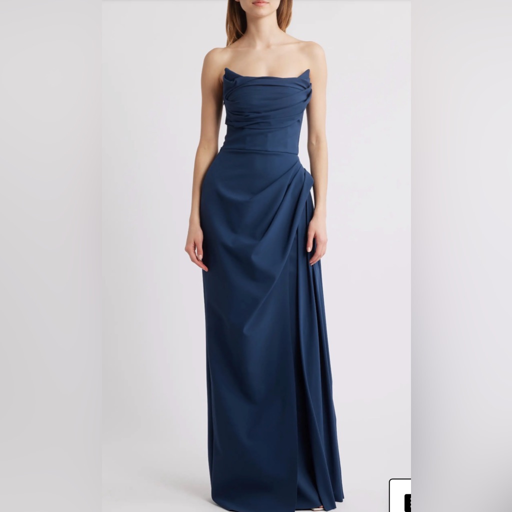 New Chiara Boni Dotai Strapless Gown, Size 14 Us / 50 It Navy